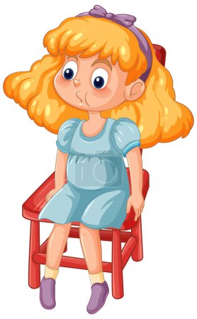 Ilustración de Ilustración de una joven sentada, mirando atenta - Imagen libre de derechos