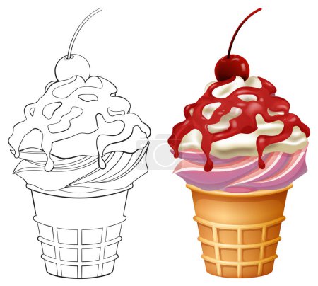 Téléchargez les illustrations : Illustration vectorielle de deux cônes de crème glacée. - en licence libre de droit
