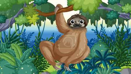 Ilustración de Ilustración vectorial de un perezoso en la selva tropical - Imagen libre de derechos