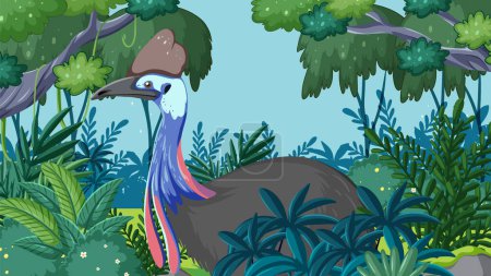 Illustration for Vibrant cassowary bird among tropical foliage - Royalty Free Image