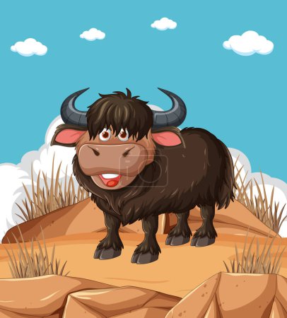 Illustration for Cheerful yak standing on a rocky terrain - Royalty Free Image