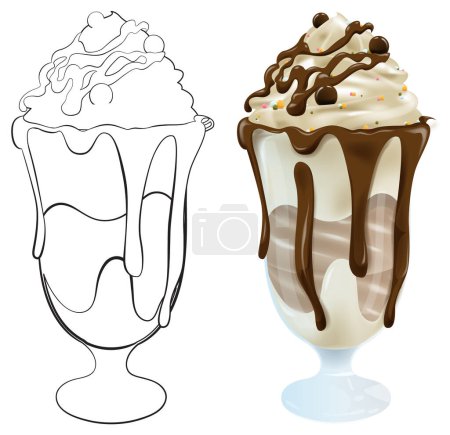 Téléchargez les photos : Illustration vectorielle d'un dessert sundae au chocolat. - en image libre de droit