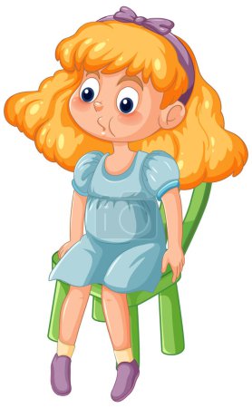 Illustration for Cartoon of a young girl seated, looking pensive. - Royalty Free Image