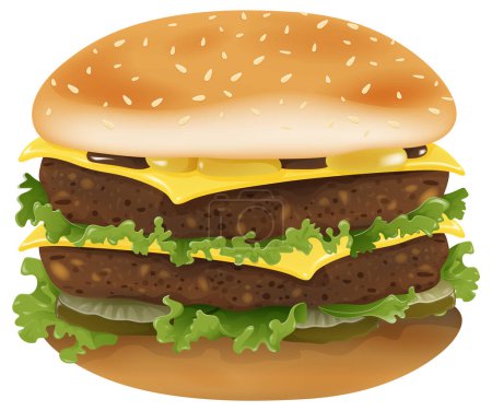 Téléchargez les illustrations : Graphique vectoriel d'un cheeseburger à la laitue et au fromage - en licence libre de droit