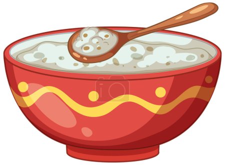 Téléchargez les illustrations : Illustration vectorielle d'un bol avec du porridge et une cuillère - en licence libre de droit