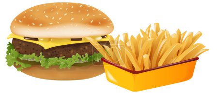 Ilustración vectorial de una hamburguesa con patatas fritas