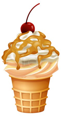 Vector illustration of a caramel drizzled ice cream