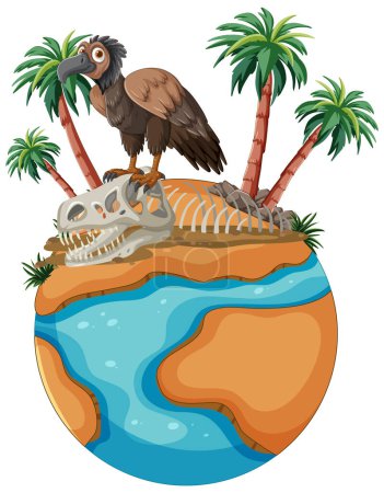 Illustration for Illustration of a vulture on a small tropical island. - Royalty Free Image