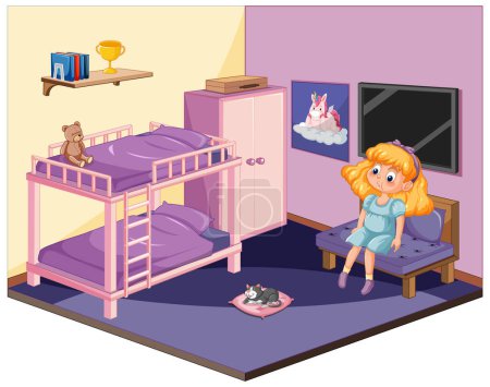 Téléchargez les illustrations : Illustration vectorielle de la scène d'une chambre d'enfant - en licence libre de droit