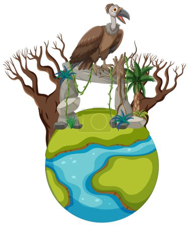 Téléchargez les illustrations : Illustration d'un vautour sur une planète mourante. - en licence libre de droit