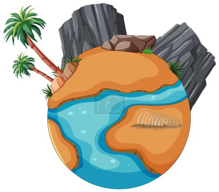 Téléchargez les illustrations : Île tropicale circulaire avec eau et palmiers. - en licence libre de droit