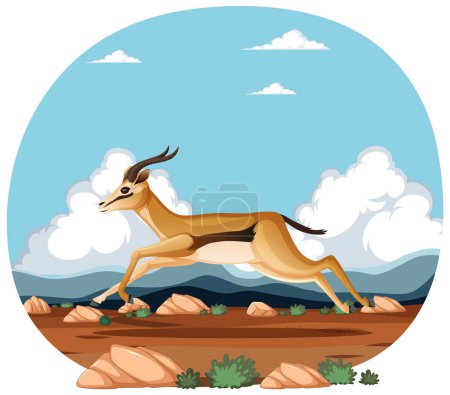 Illustration for Vector illustration of a gazelle running in nature. - Royalty Free Image