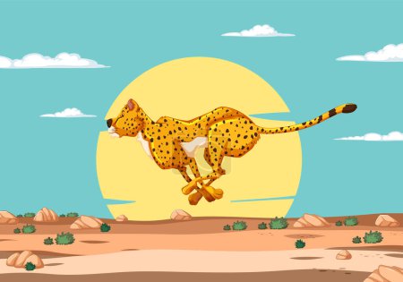 Illustration for Cheetah running swiftly across a desert landscape - Royalty Free Image