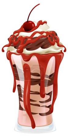 Téléchargez les illustrations : Illustration d'un dessert au chocolat en couches avec cerise. - en licence libre de droit