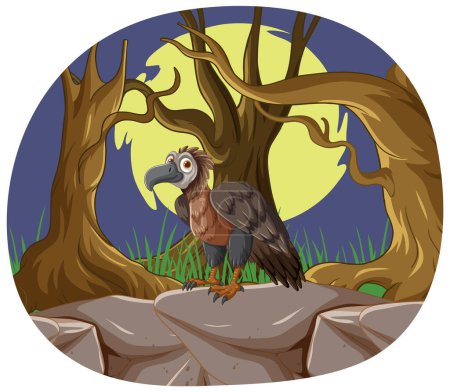 Illustration of an owl under a full moon night.