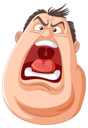 Dibujos animados de un hombre gritando con rasgos exagerados.
