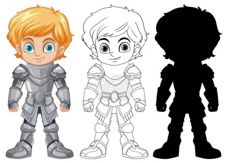 Vector illustration of a knight in three stages.