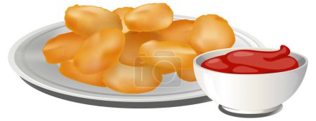 Vector illustration of chicken nuggets on a plate.