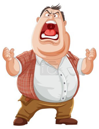 Cartoon of a man yelling, looking very angry.
