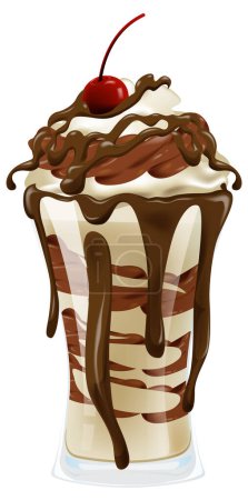Téléchargez les illustrations : Illustration vectorielle d'un sundae chocolat stratifié. - en licence libre de droit