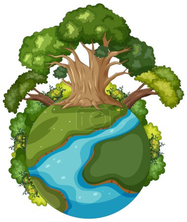 Illustration for Stylized planet Earth with a large tree on top - Royalty Free Image