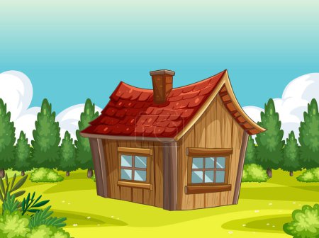 Illustration vectorielle d'une petite maison entourée par la nature