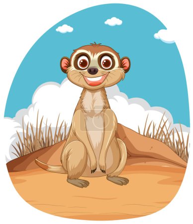 Ilustración de Ilustración vectorial de un suricata feliz sentado al aire libre. - Imagen libre de derechos