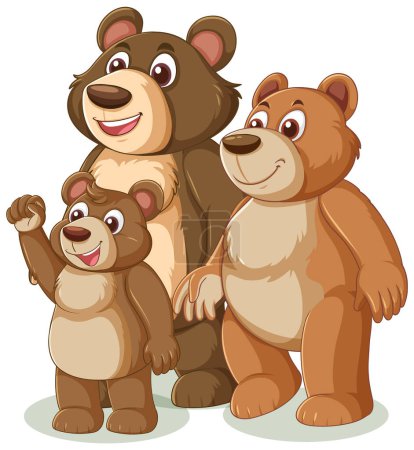 Cartoon bear family standing together smiling.