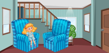 Illustration for Vector illustration of a girl sitting in a living room. - Royalty Free Image