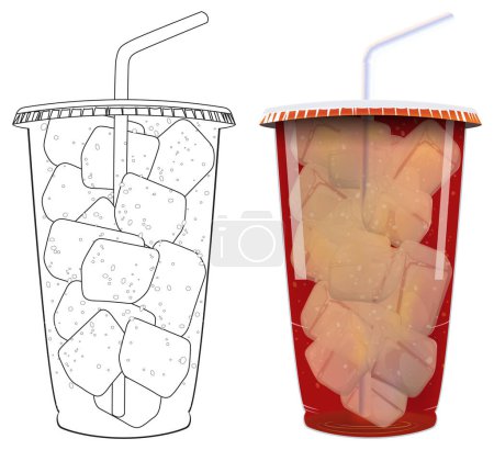 Ilustración vectorial de una bebida fría con hielo