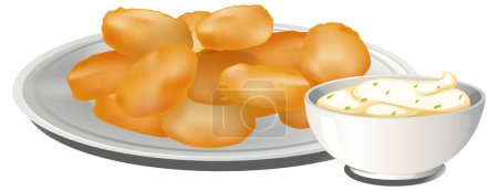 Vector illustration of chicken nuggets and dipping sauce.