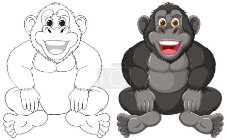 Téléchargez les illustrations : Graphique vectoriel d'un singe, art coloré et linéaire - en licence libre de droit