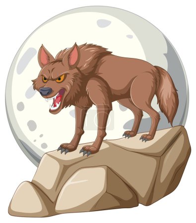 Ilustración de un lobo gruñendo en un afloramiento rocoso.