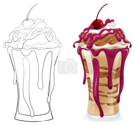 Illustration for Vector illustration of a colorful sundae with cherry. - Royalty Free Image
