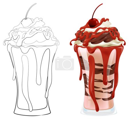 Téléchargez les illustrations : Art vectoriel de deux délicieux sundaes crème glacée. - en licence libre de droit