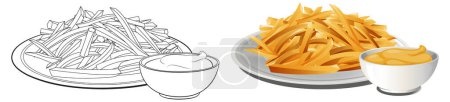 Téléchargez les illustrations : Illustration vectorielle des frites et sauces. - en licence libre de droit