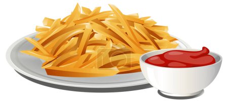 Ilustración de Ilustración vectorial de papas fritas crujientes y ketchup rojo. - Imagen libre de derechos