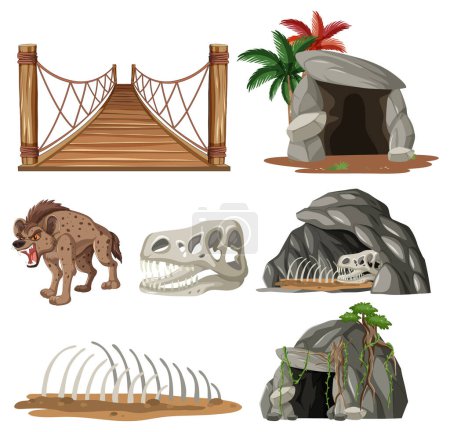 Téléchargez les illustrations : Collection de créatures et d'habitats anciens. - en licence libre de droit