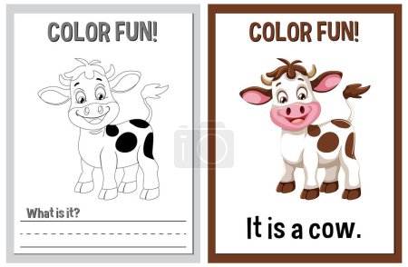 Mal- und Lernaktivitätenkarten mit einer Kuh