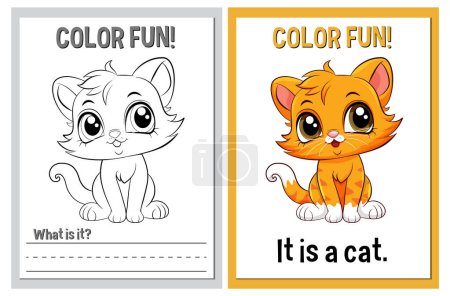 Ilustración de Páginas de libros para colorear con un lindo tema de gato - Imagen libre de derechos