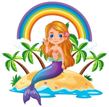 Ilustración de Ilustración colorida de una sirena con un arco iris - Imagen libre de derechos