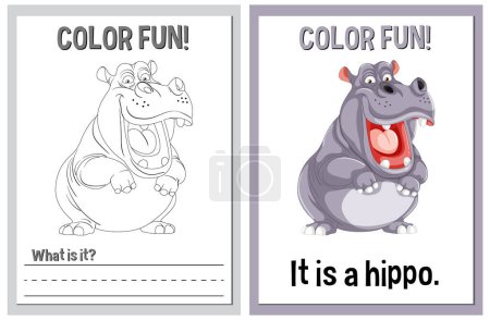Illustration for Educational coloring sheets featuring a happy hippo - Royalty Free Image