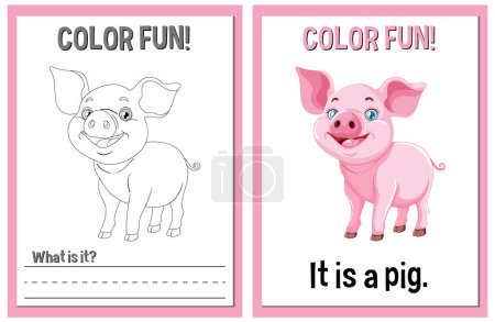 Téléchargez les illustrations : Coloriage et activité d'apprentissage avec un cochon mignon - en licence libre de droit
