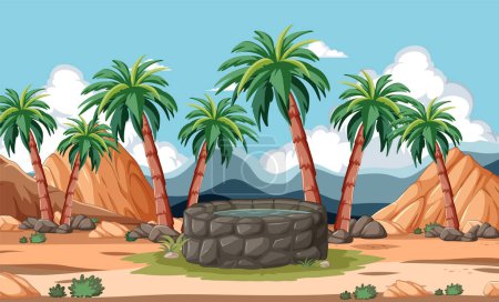 Vector illustration of a desert oasis scene