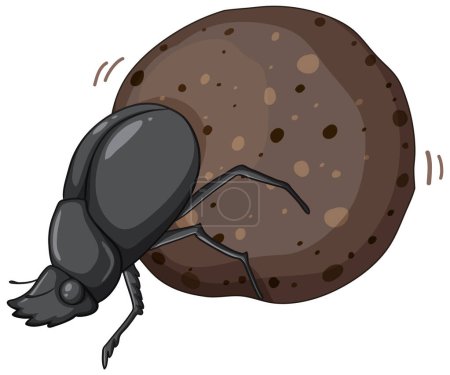 Vector illustration of a dung beetle pushing dung