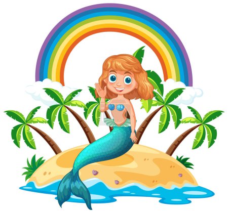 Vector illustration of a mermaid with a rainbow