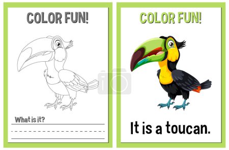 Téléchargez les illustrations : Coloriage et apprentissage avec un toucan - en licence libre de droit