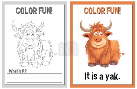 Téléchargez les illustrations : Activité de coloriage et d'apprentissage avec un yak - en licence libre de droit