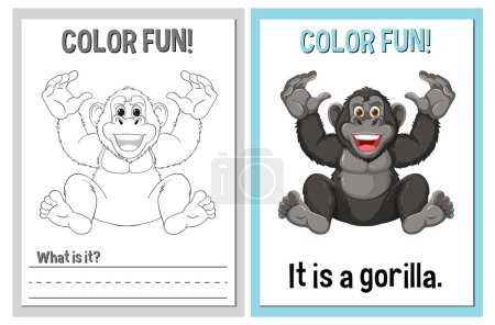 Ilustración de Páginas para colorear con un gorila alegre - Imagen libre de derechos