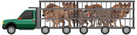 Vector illustration of dogs in a transportation truck